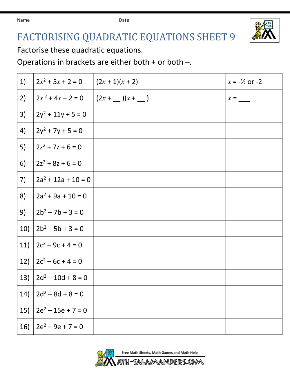 Save 60 Quadratic Equations Worksheets Ideas 36