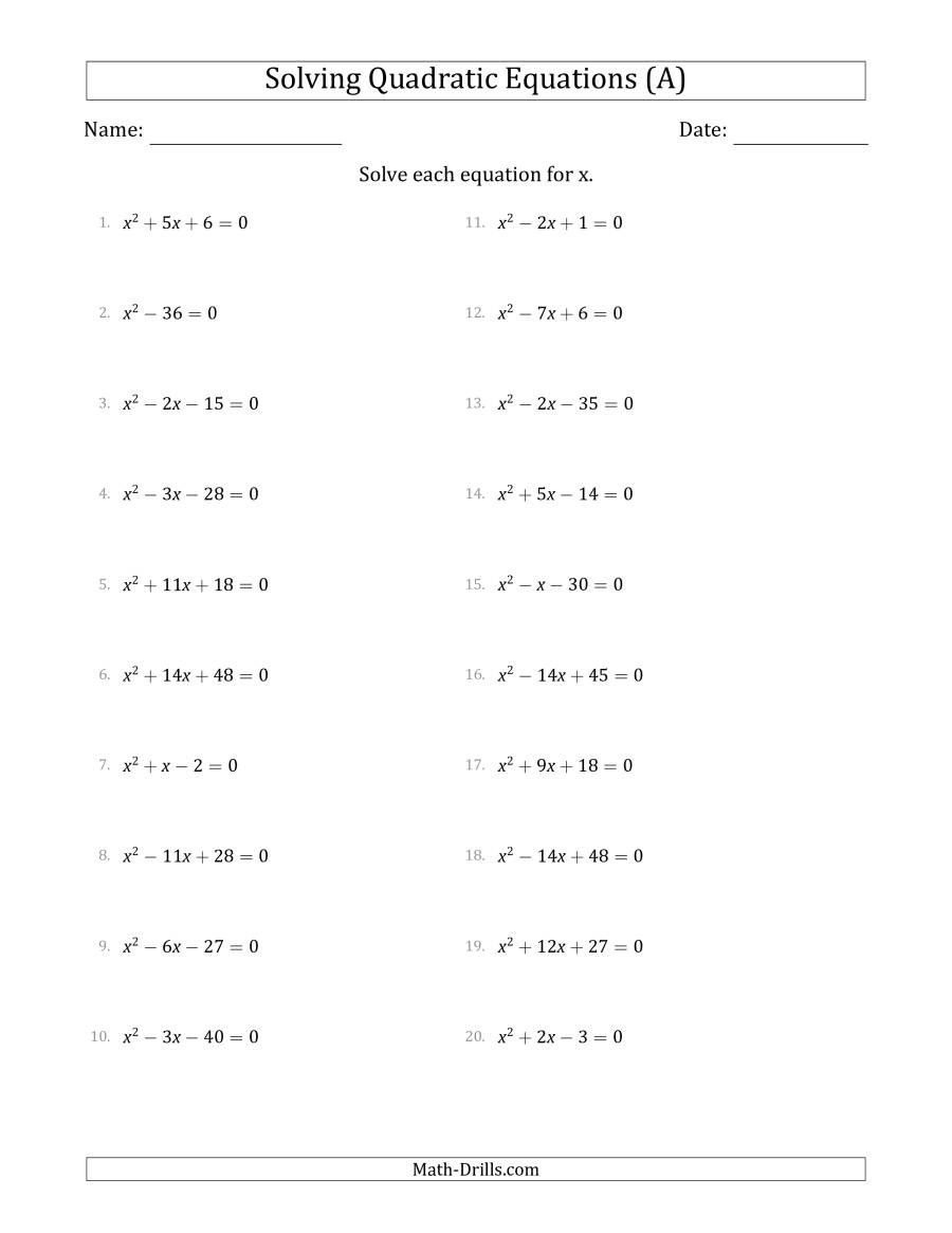 Save 60 Quadratic Equations Worksheets Ideas 9